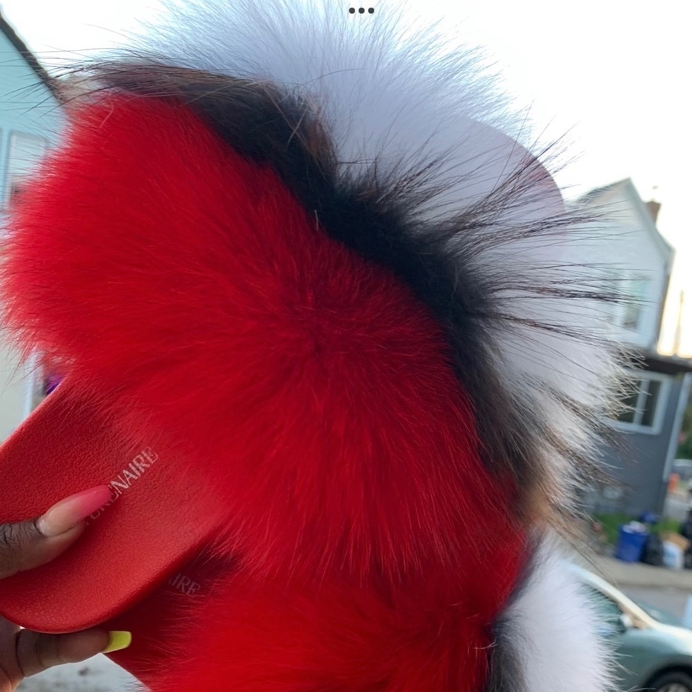 Red Shadow Custom Real Fur Unique Slides Sizes 9.… - image 1